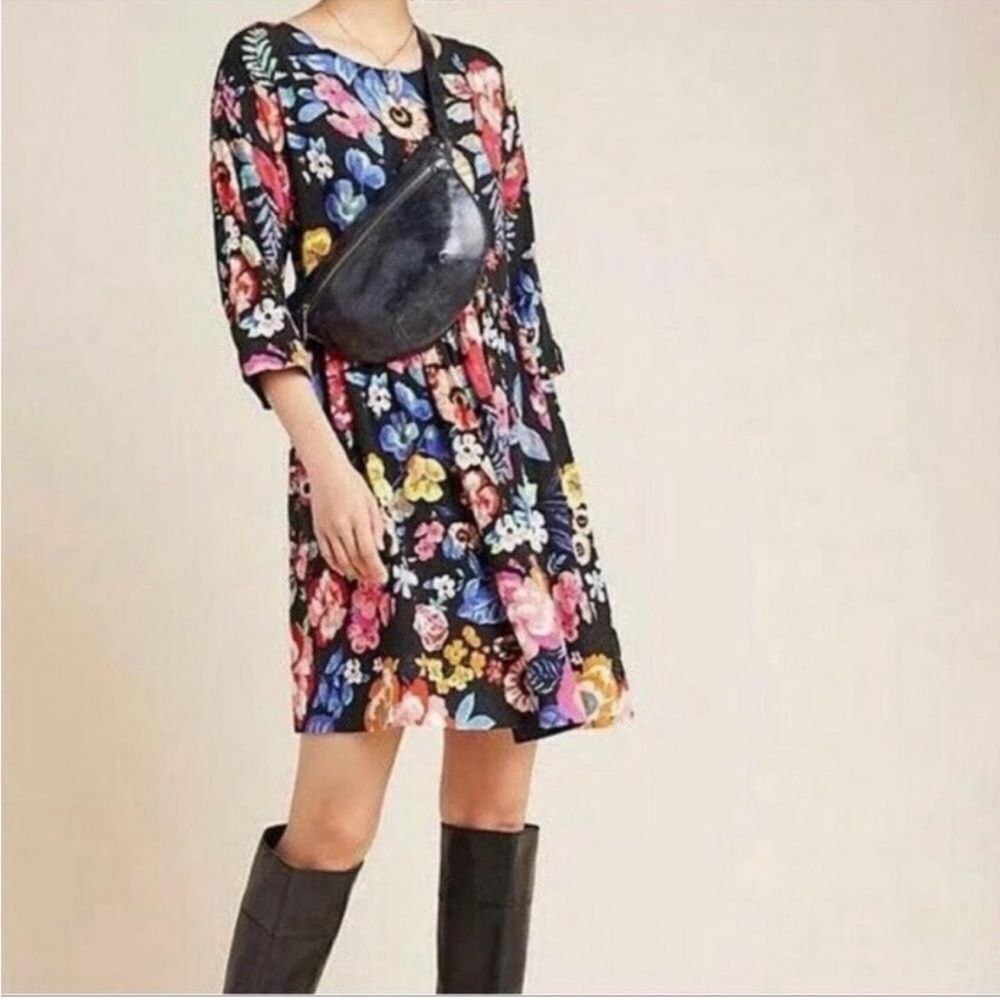 Anthropologie Maeve Magnolia Floral Babydoll Dress Pockets Small